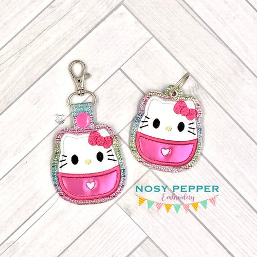 Squishy Kitty snap tab and eyelet fob machine embroidery file (single and multi files included) DIGITAL DOWNLOAD