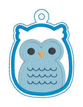 Load image into Gallery viewer, Squishy Owl snap tab and eyelet fob machine embroidery file (single and multi files included) DIGITAL DOWNLOAD