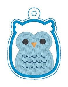 Squishy Owl snap tab and eyelet fob machine embroidery file (single and multi files included) DIGITAL DOWNLOAD