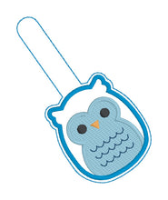 Load image into Gallery viewer, Squishy Owl snap tab and eyelet fob machine embroidery file (single and multi files included) DIGITAL DOWNLOAD