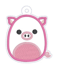 Load image into Gallery viewer, Squishy Pig snap tab and eyelet fob machine embroidery file (single and multi files included) DIGITAL DOWNLOAD