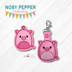 Squishy Pig snap tab and eyelet fob machine embroidery file (single and multi files included) DIGITAL DOWNLOAD