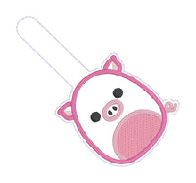 Load image into Gallery viewer, Squishy Pig snap tab and eyelet fob machine embroidery file (single and multi files included) DIGITAL DOWNLOAD