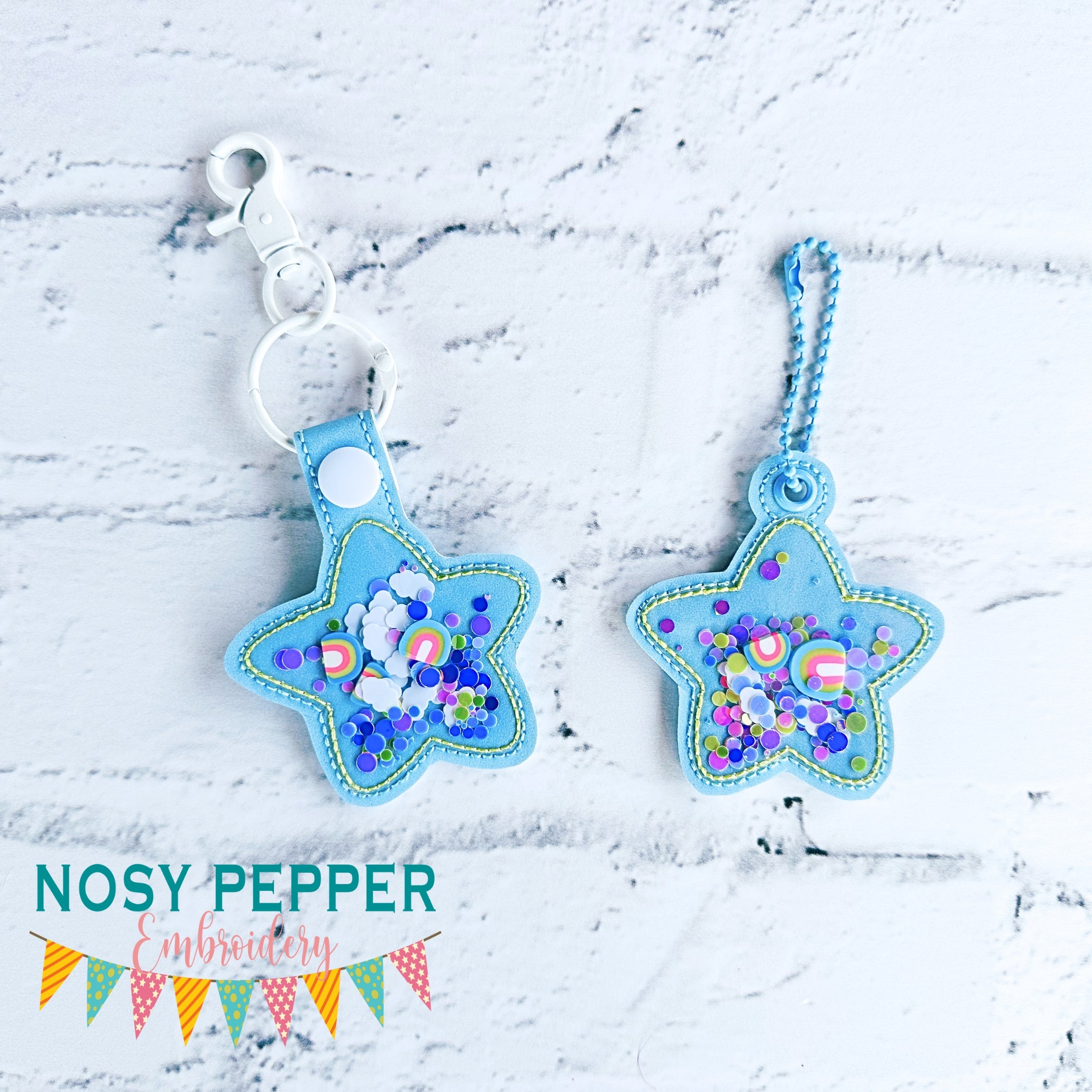 Star shaker snap tab and eyelet fob machine embroidery file (single an ...