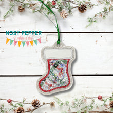 Load image into Gallery viewer, Stocking applique shaker ornament/bookmark/bag tag machine embroidery file DIGITAL DOWNLOAD