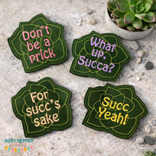 Load image into Gallery viewer, Snarky Succulent Coaster Set machine embroidery design (4 Designs included) DIGITAL DOWNLOAD