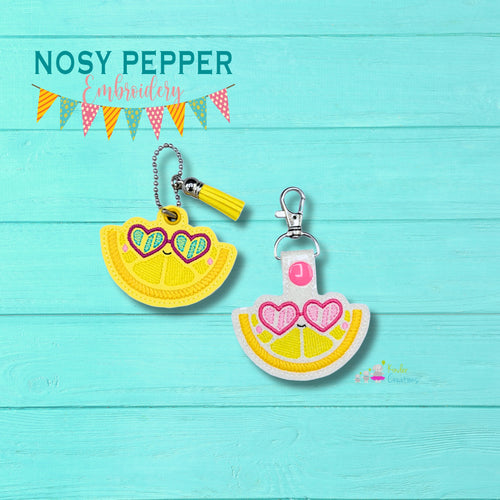 Summer Lemon snap tab and eyelet fob machine embroidery file (single and multi files included) DIGITAL DOWNLOAD