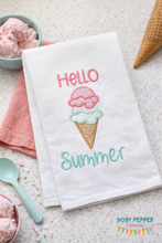 Load image into Gallery viewer, Hello Summer Ice Cream Applique machine embroidery design (4 sizes included) DIGITAL DOWNLOAD