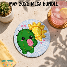 Load image into Gallery viewer, Summer Cactus applique envelope style ITH Mug rug machine embroidery design (4 sizes included) DIGITAL DOWNLOAD