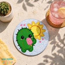 Load image into Gallery viewer, Summer Cactus applique envelope style ITH Mug rug machine embroidery design (4 sizes included) DIGITAL DOWNLOAD