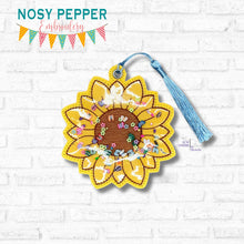 Load image into Gallery viewer, Sunflower shaker bookmark/bag tag/ornament machine embroidery file DIGITAL DOWNLOAD