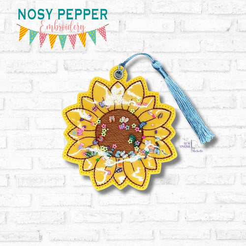 Sunflower shaker bookmark/bag tag/ornament machine embroidery file DIGITAL DOWNLOAD