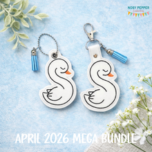 Load image into Gallery viewer, Swan snap tab and eyelet fob set (single and multi files included) machine embroidery design DIGITAL DOWNLOAD