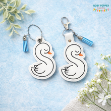 Load image into Gallery viewer, Swan snap tab and eyelet fob set (single and multi files included) machine embroidery design DIGITAL DOWNLOAD