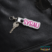 Load image into Gallery viewer, SYBAU snap tab and eyelet fob set (single and multi files included) --DEC 25 MB--machine embroidery design DIGITAL DOWNLOAD