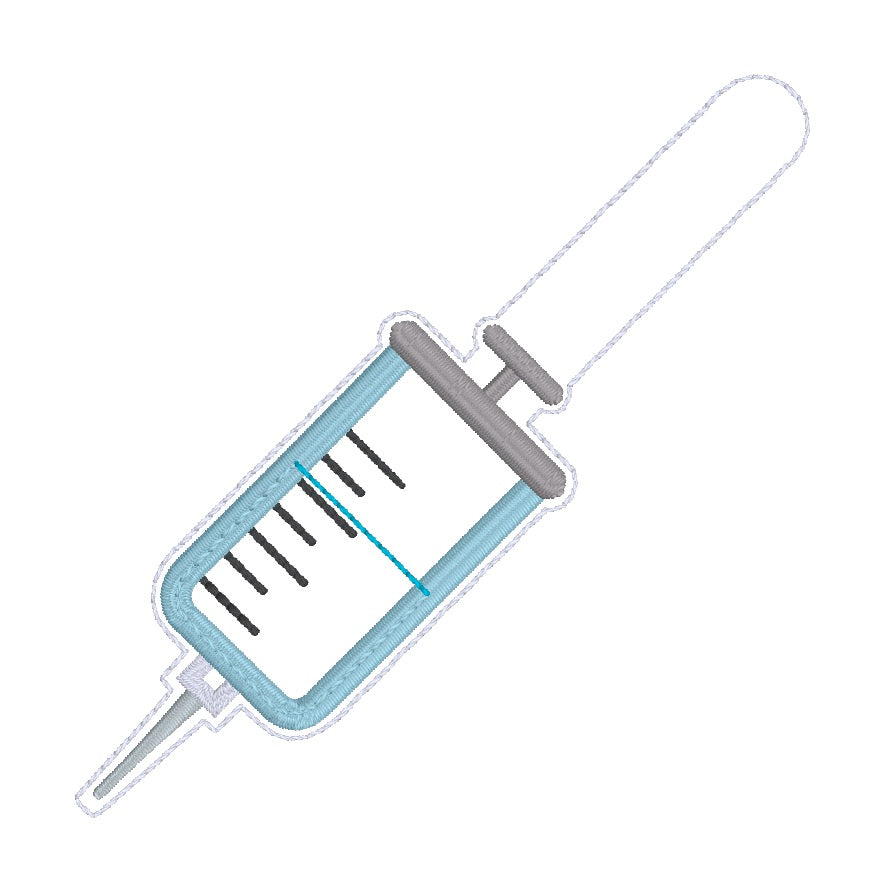 Syringe applique shaker snap tab and eyelet fob machine embroidery fil ...