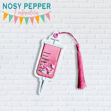 Load image into Gallery viewer, Syringe applique shaker bookmark/bag tag/ornament machine embroidery file DIGITAL DOWNLOAD