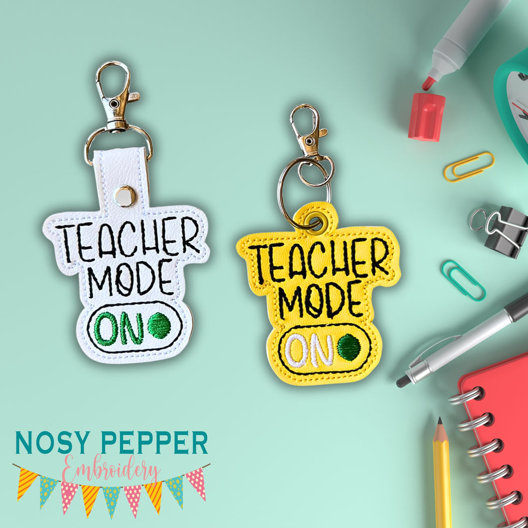 Teacher Mode snap tab and eyelet fob machine embroidery file (single and multi files included) DIGITAL DOWNLOAD
