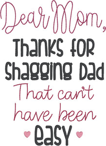 Thanks For Shagging (4 sizes and US & UK versions included) machine embroidery design  DIGITAL DOWNLOAD