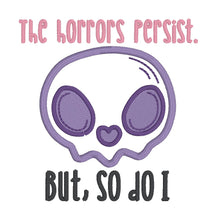 Load image into Gallery viewer, The Horrors Persist applique machine embroidery design (5 sizes included) DIGITAL DOWNLOAD