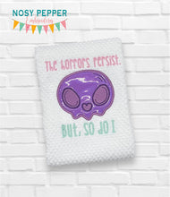 Load image into Gallery viewer, The Horrors Persist applique machine embroidery design (5 sizes included) DIGITAL DOWNLOAD