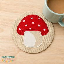 Load image into Gallery viewer, Toadstool applique envelope style Mug rug  machine embroidery design (5 sizes included) DIGITAL DOWNLOAD