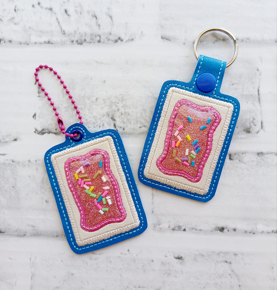 Toaster Tart Applique Shaker snap tab and eyelet fob machine embroider ...
