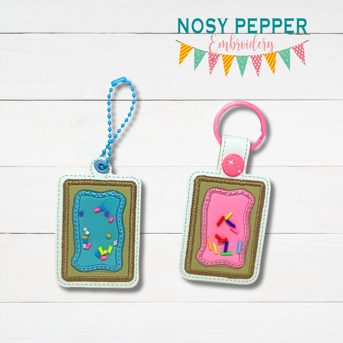 Toaster Tart Applique Shaker snap tab and eyelet fob machine embroider ...