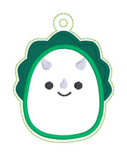 Load image into Gallery viewer, Triceratops Squishy snap tab and eyelet fob machine embroidery file (single and multi files included) DIGITAL DOWNLOAD