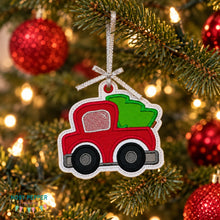 Load image into Gallery viewer, Truck Tree applique ornament --2026 Holiday Bundle-- machine embroidery design DIGITAL DOWNLOAD