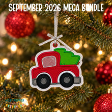 Load image into Gallery viewer, Truck Tree applique ornament --2026 Holiday Bundle-- machine embroidery design DIGITAL DOWNLOAD
