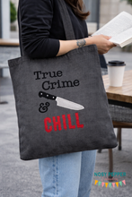 Load image into Gallery viewer, True Crime and Chill applique and fill versions machine embroidery design DIGITAL DOWNLOAD