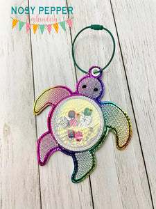 Turtle applique shaker bookmark/ornament/bag tag machine embroidery design DIGITAL DOWNLOAD