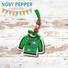 Load image into Gallery viewer, Ugly Sweater applique shaker ornament/bag tag/bookmark machine embroidery design DIGITAL DOWNLOAD