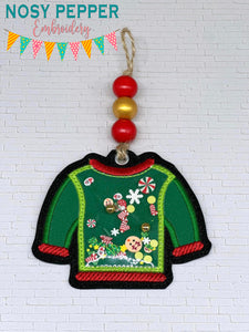 Ugly Sweater applique shaker ornament/bag tag/bookmark machine embroidery design DIGITAL DOWNLOAD