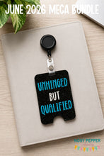 Load image into Gallery viewer, Unhinged badge reel case machine embroidery design DIGITAL DOWNLOAD