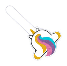 Load image into Gallery viewer, Unicorn Butt snap tab and eyelet fob machine embroidery file (single and multi files included) DIGITAL DOWNLOAD