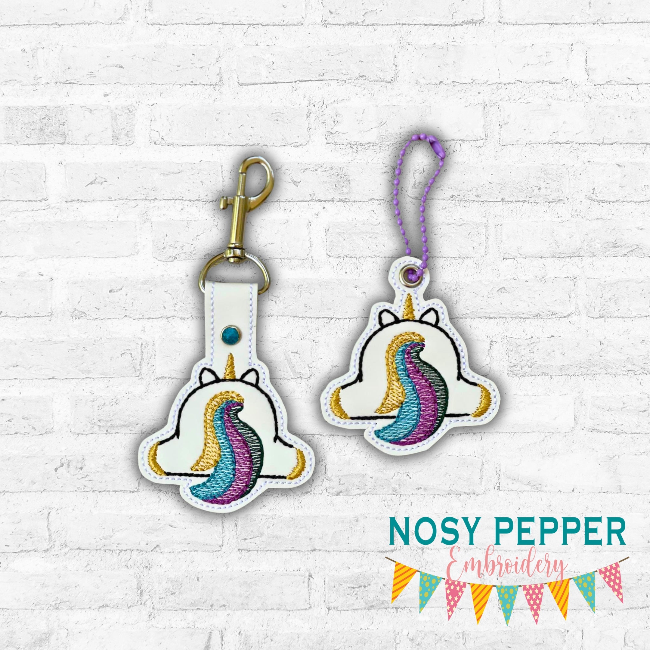 Unicorn Butt snap tab and eyelet fob machine embroidery file (single a ...