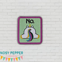 Load image into Gallery viewer, No Unicorn patch machine embroidery design (2 sizes included) DIGITAL DOWNLOAD