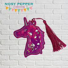 Load image into Gallery viewer, Unicorn Applique Shaker bookmark/bag tag/ornament machine embroidery file DIGITAL DOWNLOAD