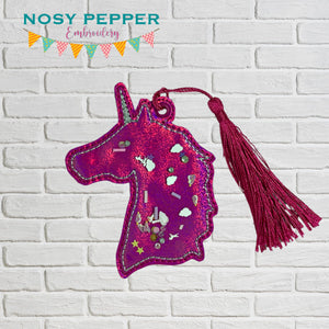 Unicorn Applique Shaker bookmark/bag tag/ornament machine embroidery file DIGITAL DOWNLOAD