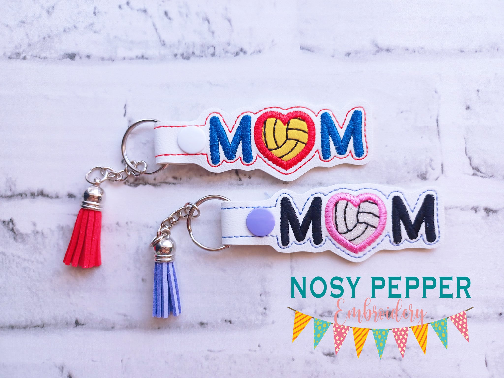 Volleyball Mom applique snap tab machine embroidery design (single & m ...