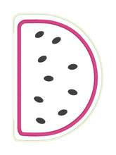 Load image into Gallery viewer, Watermelon applique mug rug machine embroidery design (4 sizes and 2 versions included) DIGITAL DOWNLOAD