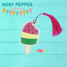 Load image into Gallery viewer, Watermelon Pop bookmark machine embroidery file DIGITAL DOWNLOAD
