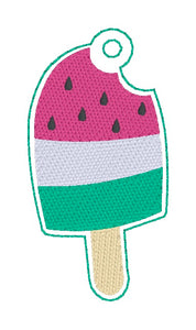 Watermelon popsicle snap tab and eyelet fob machine embroidery file (single and multi files included) DIGITAL DOWNLOAD