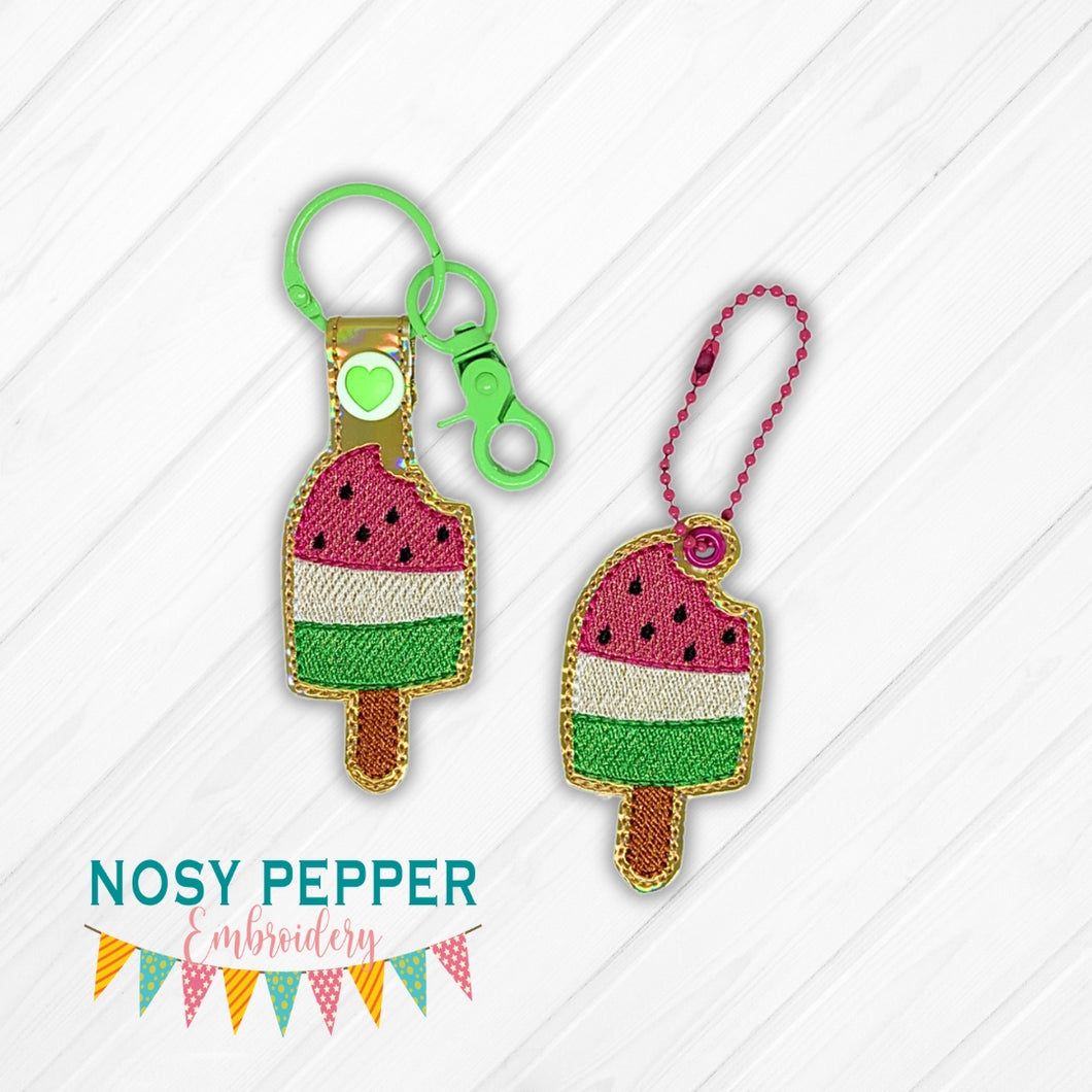 Watermelon popsicle snap tab and eyelet fob machine embroidery file (single and multi files included) DIGITAL DOWNLOAD