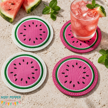 Load image into Gallery viewer, Watermelon Coaster set of 2 designs 4x4 machine embroidery design DIGITAL DOWNLOAD