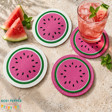 Load image into Gallery viewer, Watermelon Coaster set of 2 designs 4x4 machine embroidery design DIGITAL DOWNLOAD