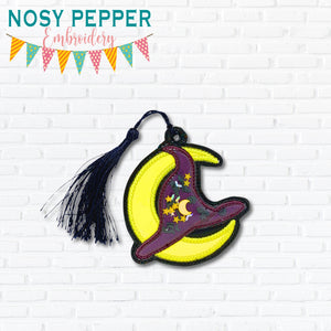 Moon Witch applique shaker bookmark/bag tag/ornament machine embroidery file DIGITAL DOWNLOAD