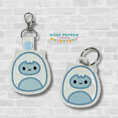 Yeti squishy snap tab and eyelet fob machine embroidery file (single and multi files included) DIGITAL DOWNLOAD